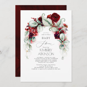 Invitación Burgundy Red Floral Elegante Baby Shower