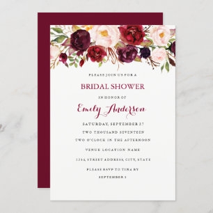 Invitación Burgundy Red Floral Fall Bridal Shower Card
