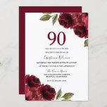 Invitación Burgundy Red Floral Womans 90th Birthday Party<br><div class="desc">Borgoña Roses Roses Roses Roses Mujeres 90ª Invitación de fiesta de cumpleaños Ver colección coincidente en Nest Store y Niche</div>