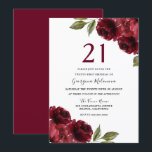 Invitación Burgundy Red Flowers 21st Birthday Fiesta<br><div class="desc">Invitación a la fiesta de cumpleaños número 21 de las flores rojas de Borgoña Consulte colección de coincidencias en Nicho y Nest Store</div>