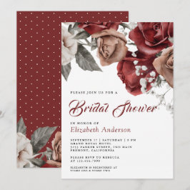 Invitación Burgundy Red Roses Floral Bridal Shower