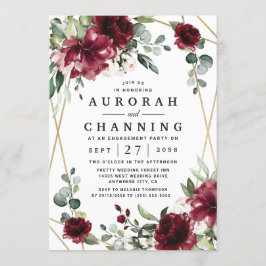 Invitación Burgundy Red Rubor Gold Green Engagement Party