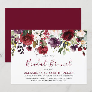 Invitación Burgundy Red Watercolor Bridal Shower Brunch