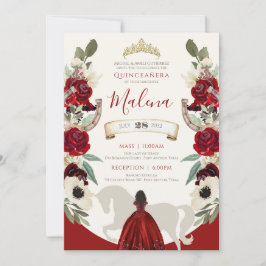 Invitación Burgundy Red Watercolor Elegante Charro Quinceaner