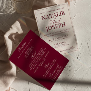 Invitación Burgundy Retro Crema Dinero Antiguo Todo En Uno Bo