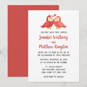 Invitación Burgundy Rojo Bodas Pájaros del Amor Lindos Pájaro