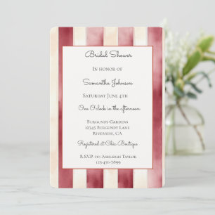 Invitación Burgundy Rojo Crema Rayas Despedida de Soltera  