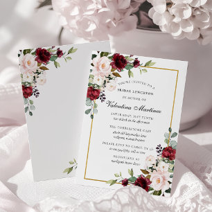 Invitación Burgundy Rojo Rosa Floral Almuerzo Nupcial