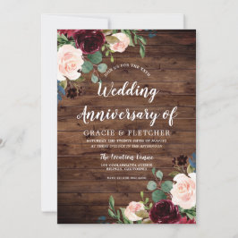 Invitación Burgundy Rojo Rústico Aniversario de Boda Todos lo