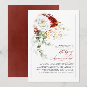 Invitación Burgundy Rojo y Blanco Floral Boda Aniversario