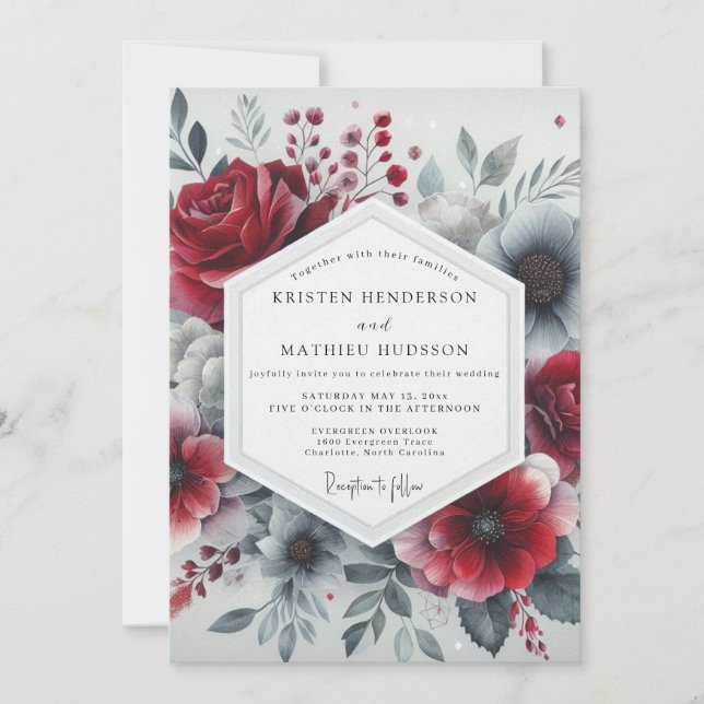 Invitación Burgundy Romantic Bloom Wedding (Anverso)