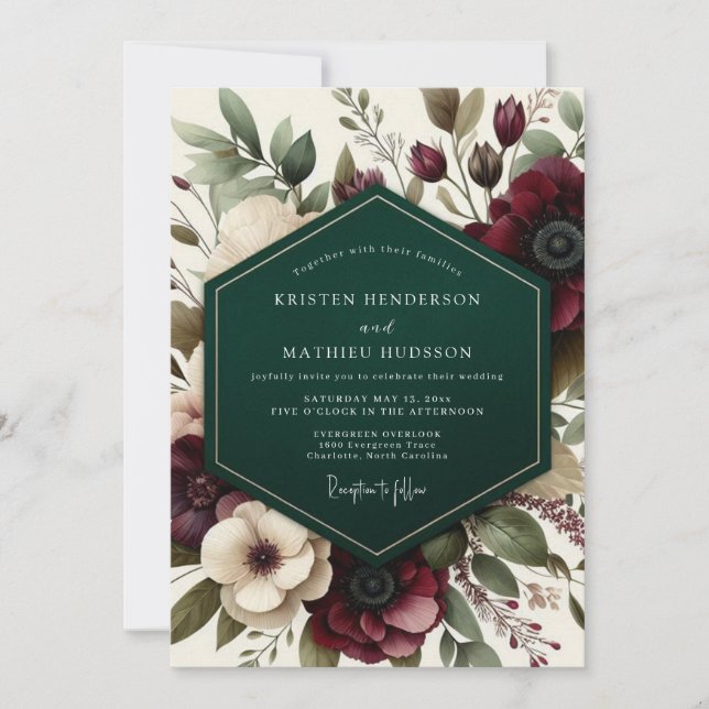 Invitación Burgundy Romantic Floral Romance Wedding (Anverso)