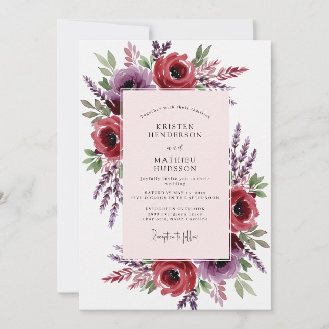 Invitación Burgundy Romantic Meadow Wedding (Anverso)