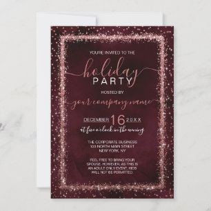 Invitación Burgundy Rosa Gold Confetti Corporate Holiday