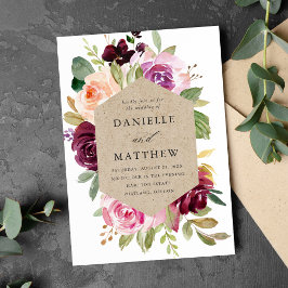 Invitación Burgundy rosa ruso y Boda floral morado