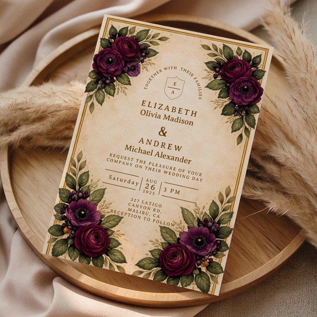 Invitación Burgundy Rose Autumn Wedding (Subido por el creador)