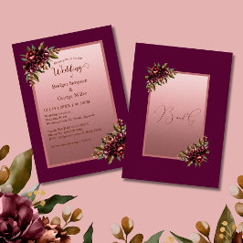 Invitación Burgundy Rose Gold Script Floral Wedding