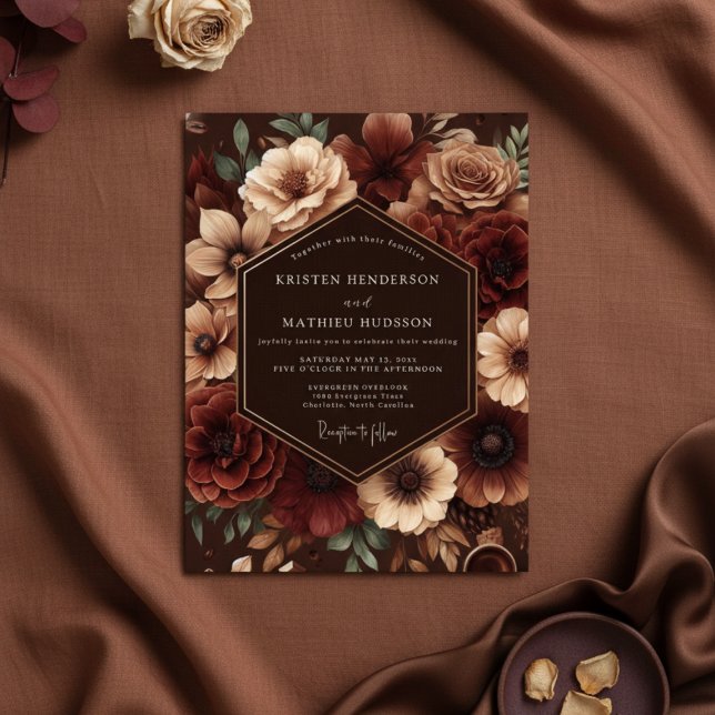 Invitación Burgundy Rose Moody Romance Wedding (Subido por el creador)