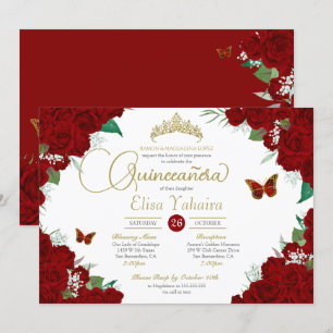 Invitación Burgundy Roses Roses Flor Mariposa Quinceanera
