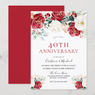 Invitación Burgundy Rubí Rojo Blanco 40 Aniversario de Boda
