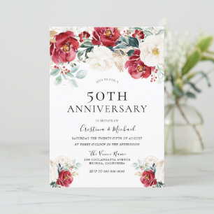 Invitación Burgundy Rubí Rojo Blanco 50 Aniversario de Bodas