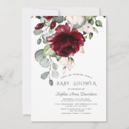 Invitación Burgundy Rubor color de agua rosado Flores Baby Sh