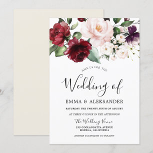 Invitación Burgundy Rubor Cream Floral Watercolor Boda