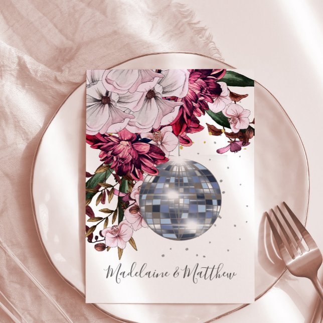 Invitación Burgundy Rubor Disco Floral Gold Elegant Wedding (Subido por el creador)