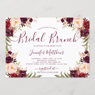 Invitación Burgundy Rubor Floral Elegant Script Bridal Brunch