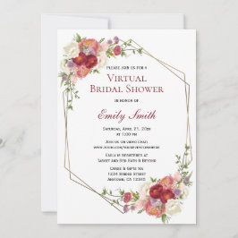 Invitación Burgundy Rubor Floral Gold | Ducha virtual de novi