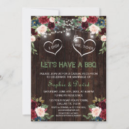 Invitación Burgundy Rubor Floral Lights Wood I DO BBQ