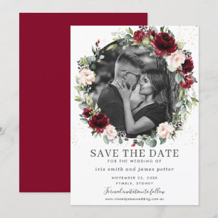 Invitación Burgundy Rubor Floral Photo Save the Date Card