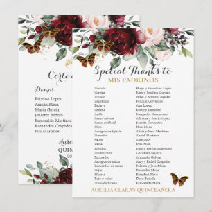 Invitación Burgundy Rubor Floral QUINCEAÑERA Padrinos Card