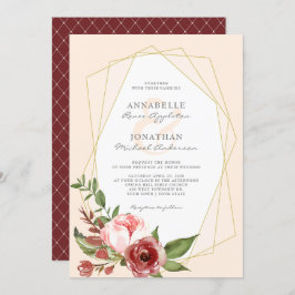 Invitación Burgundy Rubor Flores Boda geométrico botánico