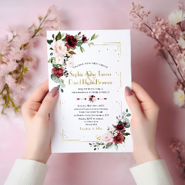 Invitación Burgundy Rubor Flores Purpurina Boda