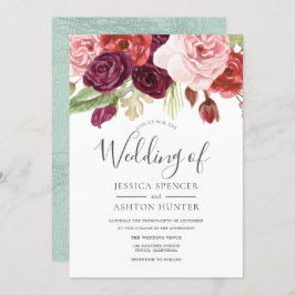 Invitación Burgundy Rubor Mint Trendy All Seasons Boda