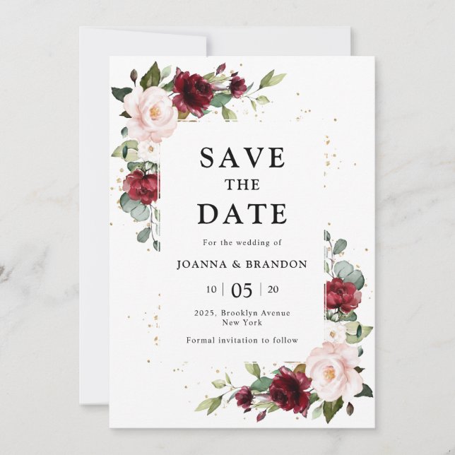 Invitación Burgundy Rubor Pink Floral geométrica guardar la f (Anverso)