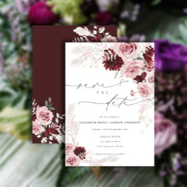 Invitación Burgundy Rubor Pink Floral Photo Save the Date