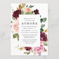 Burgundy Rubor Pink Gold Floral Boho Baby Shower
