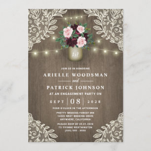 Invitación Burgundy Rubor Pink Gold Rustic Engagement Party