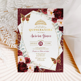 Invitación Burgundy Rubor Quinceañera Butterflies Mis Quince