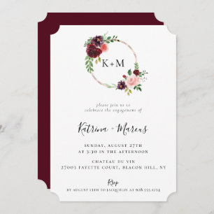 Invitación Burgundy Rubor Rosa Gold Hoop Engagement