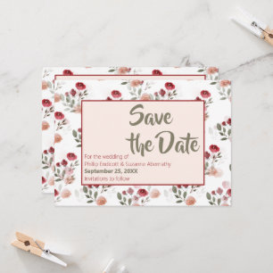 Invitación Burgundy Rubor Sage Rosas Patrón Guardar la Fecha 