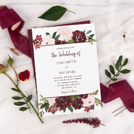 Invitación Burgundy Rubor Watercolor Floral Fall Wedding