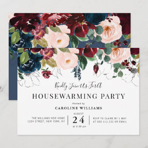 Invitación burgundy ruborizado fiesta de limpieza floral