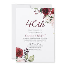 Burgundy Ruby Red Floral 40º aniversario Boda