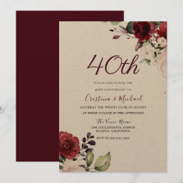 Invitación Burgundy Ruby Red Floral 40º aniversario Boda