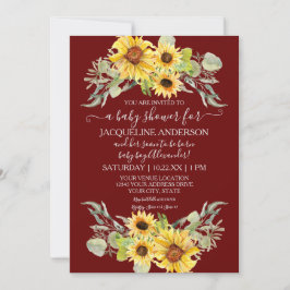 Invitación Burgundy Rustic Sunflower Drive De Boy Baby Shower