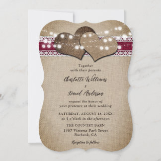 Invitación Burgundy Rústico País Burlap Boda
