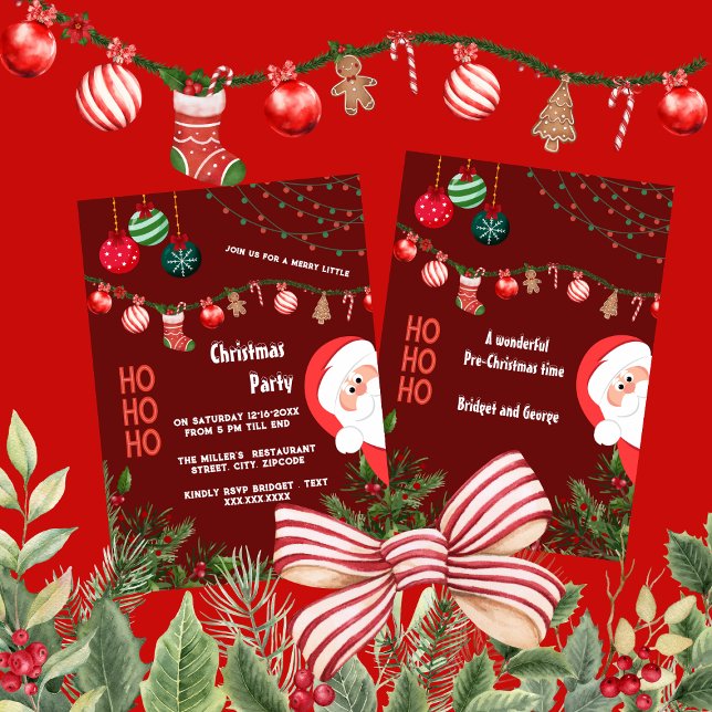 Invitación burgundy Santa & Ornaments Christmas Party (Subido por el creador)